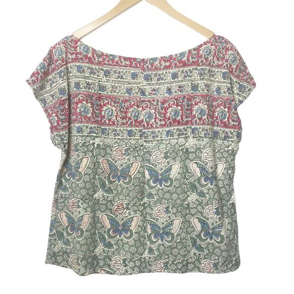 Holly Stalder Boho Blouse Box Cut Floral Cottagecore Print Scroop Neck Large - Picture 2 of 4